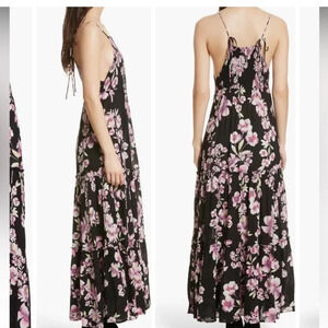 Free People Black Floral Tank Maxi Dress Size XS Color Black